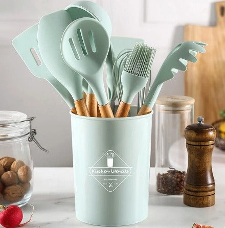 Set de 12 Utensilios de Cocina de Silicona - Antiadherentes y Resistentes al Calor